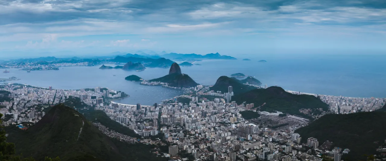 Rio de Janeiro seen from Corcovado: Sugarloaf Mountain, Botafogo Bay and the city below